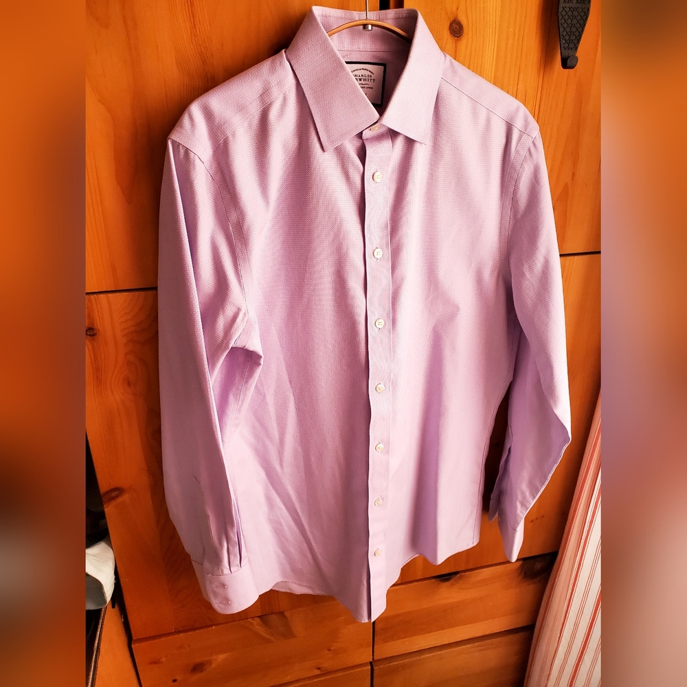 Charles Tyrwhitt Men's Lilac Slim Fit Cotton Shirt Size 15 Or 33
